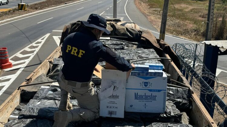 PRF intercepta caminhão com quase 600 mil maços de cigarros contrabandeados em José de Freitas