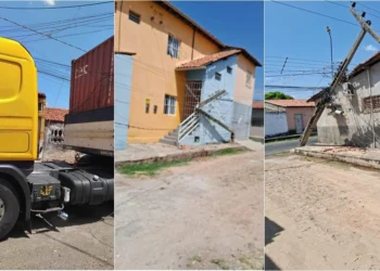 Caminhão derruba postes e causa estragos no bairro São Joaquim em Teresina